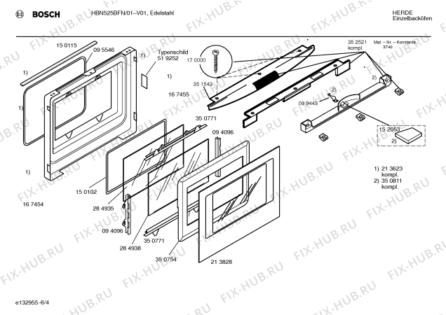 Схема №4 HEN355ACC с изображением Набор кнопок для плиты (духовки) Bosch 00069235