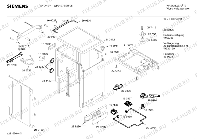 Схема №3 WP9137SEU SYDNEY с изображением Инструкция по эксплуатации для стиралки Siemens 00527337