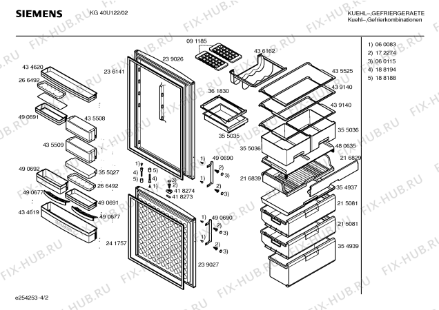 Схема №1 KG44U122 с изображением Дверь морозильной камеры для холодильной камеры Siemens 00239027