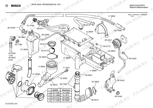 Схема №4 WFM2040IE WFM2040 с изображением Инструкция по эксплуатации для стиральной машины Bosch 00516646
