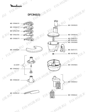 Взрыв-схема кухонного комбайна Moulinex DFC842(3) - Схема узла 6P002963.4P2