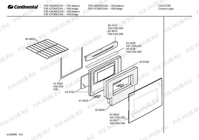 Взрыв-схема плиты (духовки) Continental FSF12T26ED CAPRI I - Схема узла 02