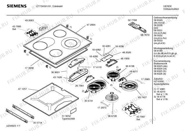 Схема №1 ET73A501 с изображением Инструкция по эксплуатации для духового шкафа Siemens 00589330