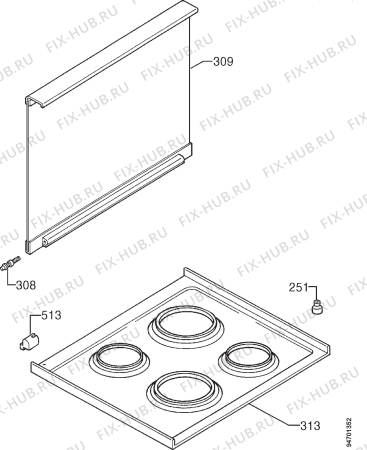 Взрыв-схема плиты (духовки) Zanussi Z670BM - Схема узла Hob