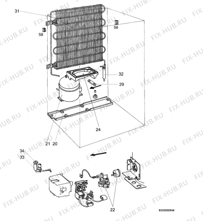 Взрыв-схема холодильника Frigidaire RT150S - Схема узла Cooling system 017