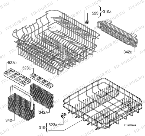 Взрыв-схема посудомоечной машины Zanussi Electrolux DE6554 - Схема узла Basket 160