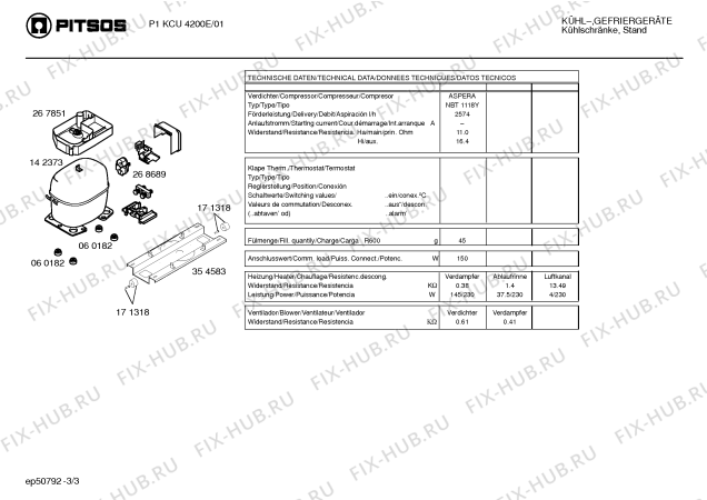Взрыв-схема холодильника Pitsos P1KCU4200E - Схема узла 03