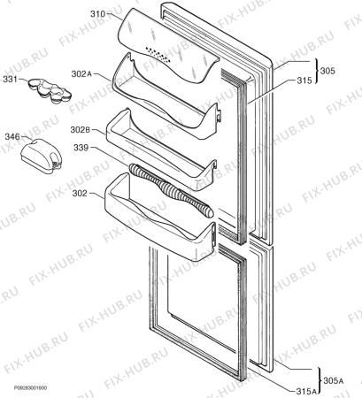 Взрыв-схема холодильника Zanussi ZK23/11R - Схема узла Door 003