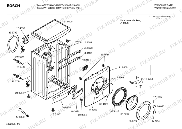 Схема №2 B1WTV3600A Maxx4 WFC1200 с изображением Таблица программ для стиралки Bosch 00581549