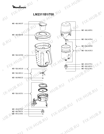 Схема №2 LM2321BA/700 с изображением Часть корпуса для блендера (миксера) Moulinex MS-5A14353