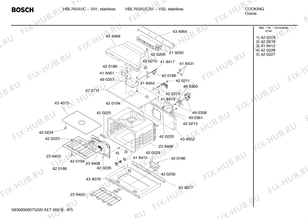 Взрыв-схема холодильника Bosch HBL765AUC - Схема узла 05