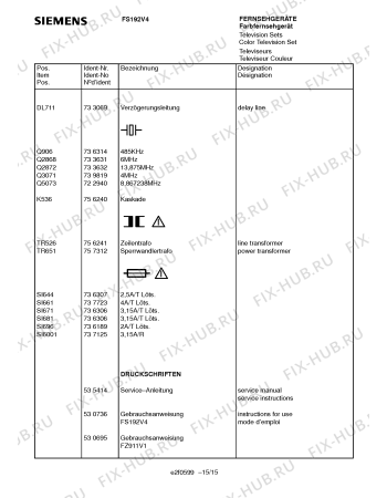 Схема №8 FS192V4 с изображением Сервисная инструкция для телевизора Siemens 00535414