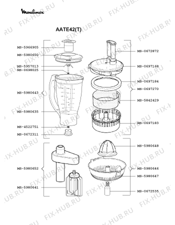 Взрыв-схема кухонного комбайна Moulinex AATE42(T) - Схема узла 6P002405.4P3