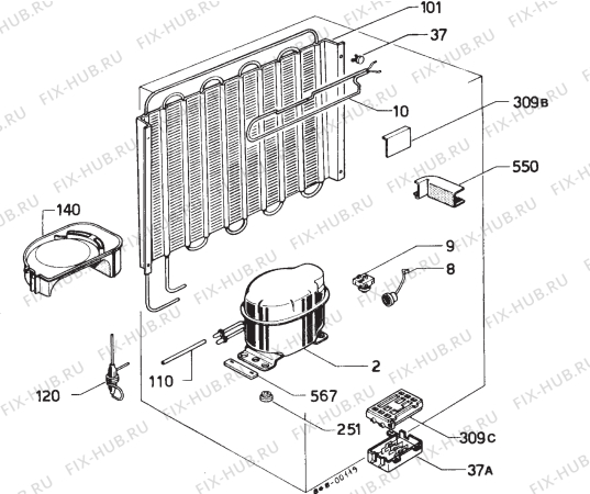 Взрыв-схема холодильника Privileg 018416 8 - Схема узла Refrigerator cooling system