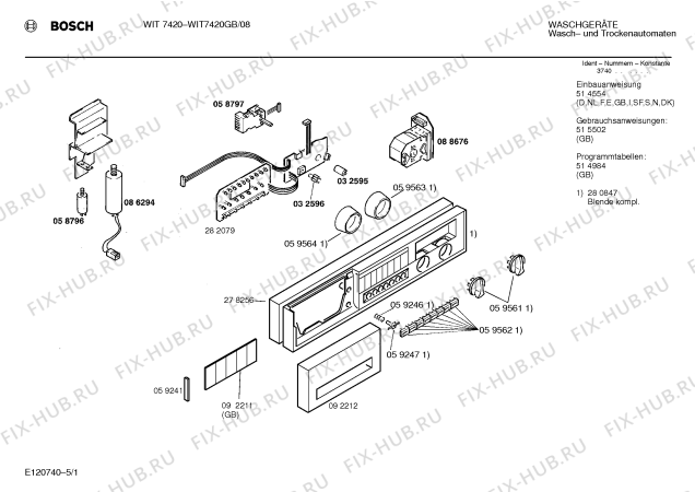 Схема №4 WIT7420GB WIT7420 с изображением Панель управления для стиралки Bosch 00280847