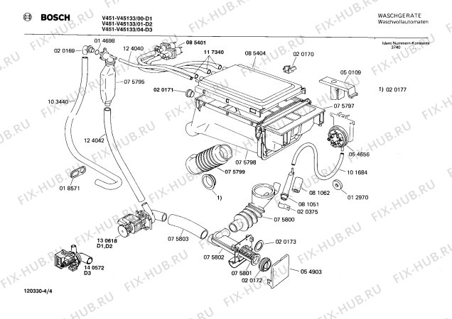 Схема №2 V45134 V451 с изображением Переключатель для стиралки Bosch 00055955