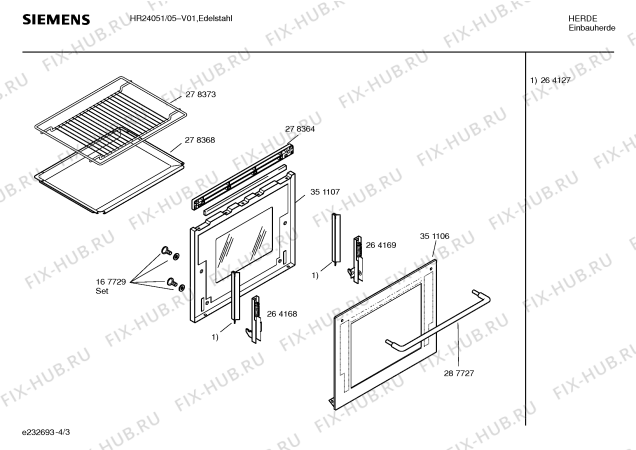 Взрыв-схема плиты (духовки) Siemens HR24051 - Схема узла 03