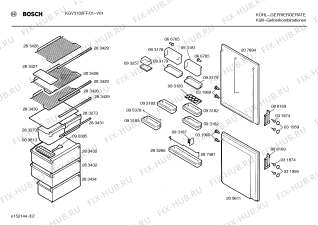 Взрыв-схема холодильника Bosch KGV3102FF - Схема узла 02