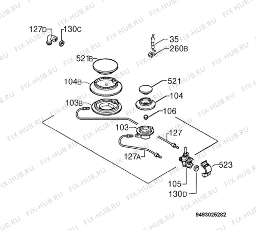 Взрыв-схема плиты (духовки) Faure DPG007X - Схема узла Functional parts 267