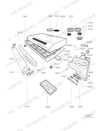 Схема №1 AKR620 AKR 620 AKR 620 WH с изображением Кнопка (переключатель) для электровытяжки Whirlpool 481941738113