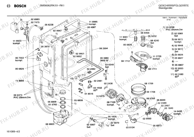 Взрыв-схема посудомоечной машины Bosch SMS6062RK - Схема узла 02