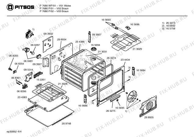 Взрыв-схема плиты (духовки) Pitsos P7680P - Схема узла 04