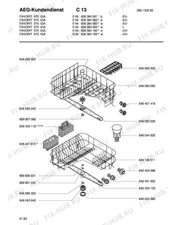 Взрыв-схема посудомоечной машины Aeg FAV575I-D CH - Схема узла Baskets, tubes 061