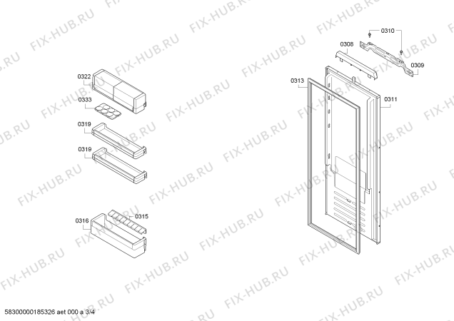 Схема №3 JC50FA31 с изображением Дверь для холодильника Bosch 00713565