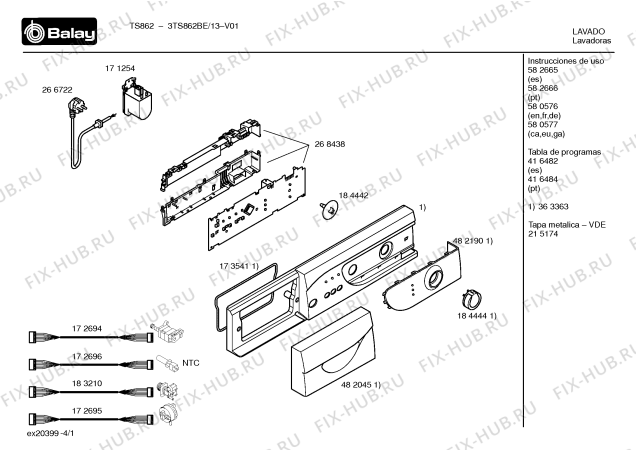 Схема №3 3TS862BE TS862 с изображением Таблица программ для стиралки Bosch 00416482