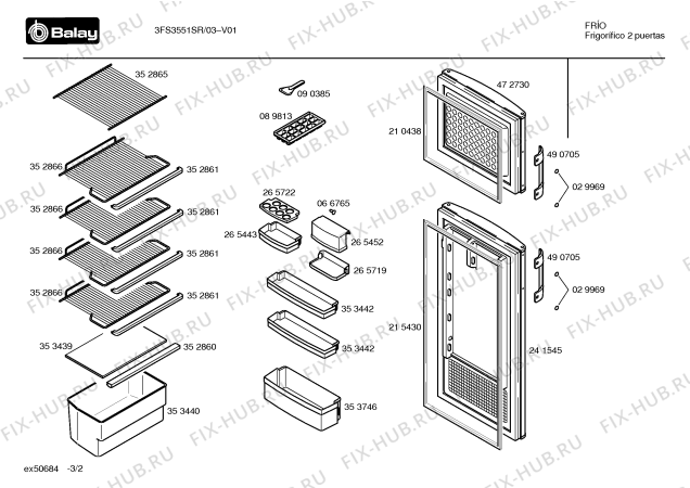 Схема №2 3FS3551SR с изображением Дверь для холодильной камеры Bosch 00241545