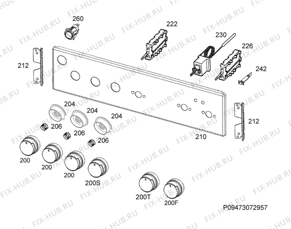 Взрыв-схема плиты (духовки) Electrolux EKM60300VX - Схема узла Command panel 037