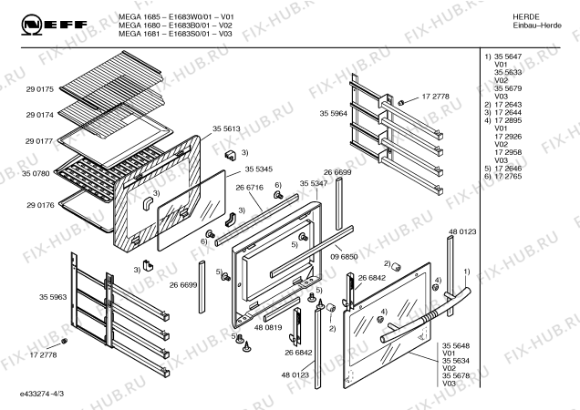 Схема №3 E1683W0 MEGA1685 с изображением Набор кнопок для духового шкафа Bosch 00174712