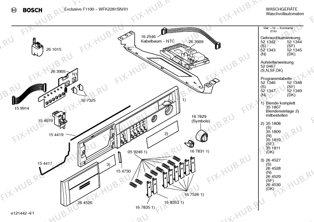 Схема №2 WFK2281SN Exclusiv F1100 с изображением Панель управления для стиралки Bosch 00351807