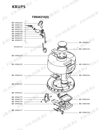 Взрыв-схема кофеварки (кофемашины) Krups F8944210(0) - Схема узла UP001871.4P4