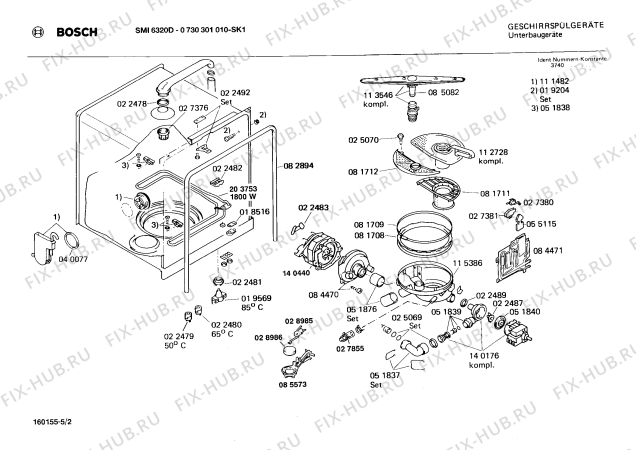 Взрыв-схема посудомоечной машины Bosch 0730301010 SMI6320D - Схема узла 02