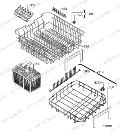 Взрыв-схема посудомоечной машины Westinghouse SB908WK - Схема узла Basket 160