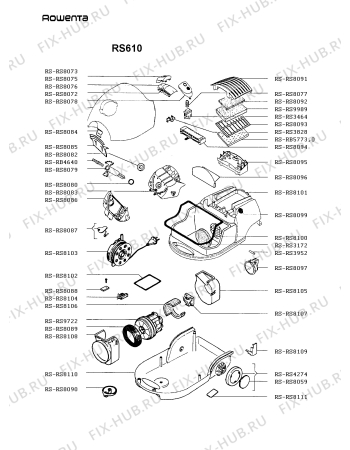 Взрыв-схема пылесоса Rowenta RS610 - Схема узла RS610___.NL1