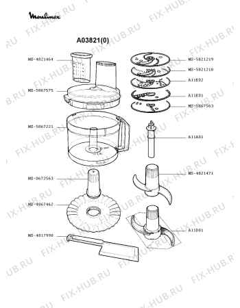 Взрыв-схема кухонного комбайна Moulinex A03821(0) - Схема узла 3P000223.5P2