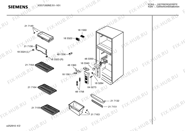 Схема №2 KS57U00NE с изображением Поднос для холодильной камеры Siemens 00217162