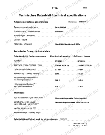 Взрыв-схема холодильника Aeg S2932-4I - Схема узла Technical features