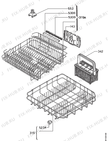 Взрыв-схема посудомоечной машины Privileg 045510_5415 - Схема узла Basket 160