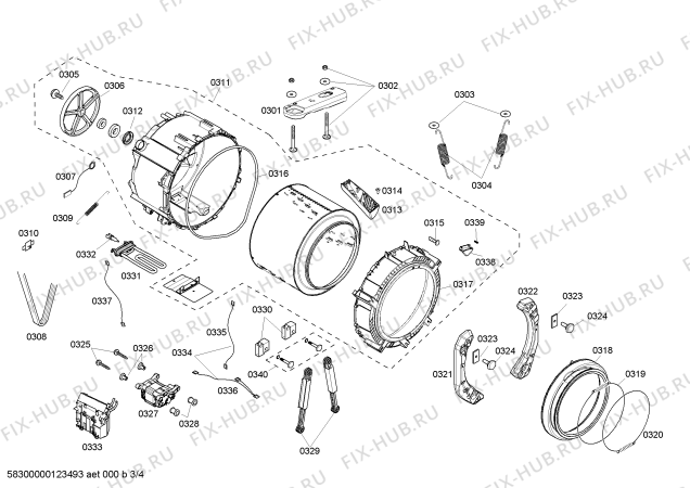 Схема №4 WFMC4301UC Nexxt DLX Series с изображением Бак для стиральной машины Bosch 00244326