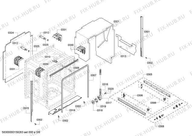 Взрыв-схема посудомоечной машины Bosch SHE43RP2UC Silence Plus 48dBA - Схема узла 03