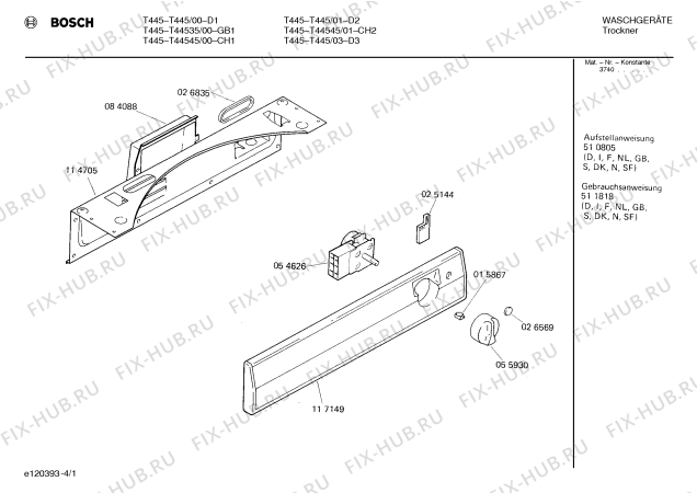 Схема №3 T44535 T445 с изображением Панель для электросушки Bosch 00117149