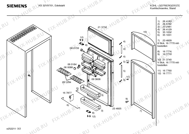 Схема №3 KS32V97 с изображением Решетка для холодильника Siemens 00213710