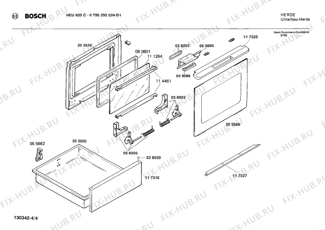 Схема №4 0750292024 HEU620C с изображением Панель для плиты (духовки) Bosch 00117410