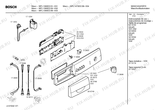 Схема №3 WFL1300EE Maxx WFL1300 с изображением Инструкция по установке и эксплуатации для стиральной машины Bosch 00526453