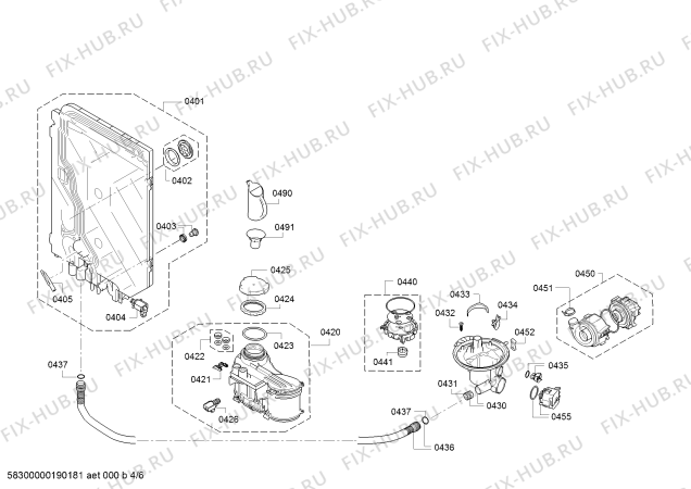 Взрыв-схема посудомоечной машины Siemens SR65M036EU, SuperSilence, Made in Germany - Схема узла 04