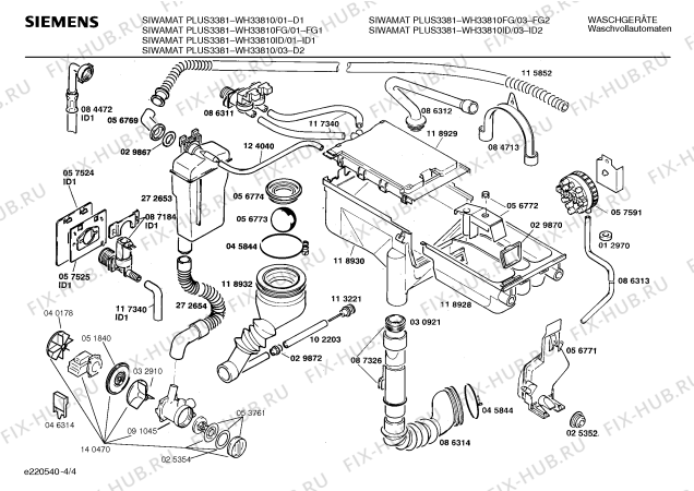 Взрыв-схема стиральной машины Siemens WH33810FG SIWAMAT PLUS 3381 - Схема узла 04