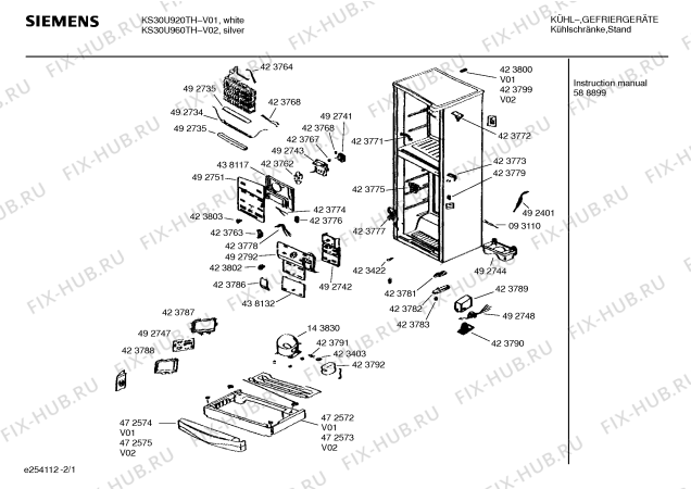Схема №1 KS26U920TH с изображением Корпус для холодильника Siemens 00423788